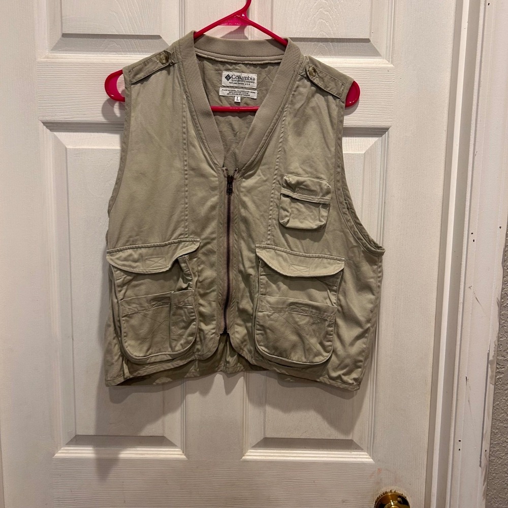 Vintage Columbia Sportswear Vest L Beige‎ Utility Fishing Hiking Outdoor Pockets